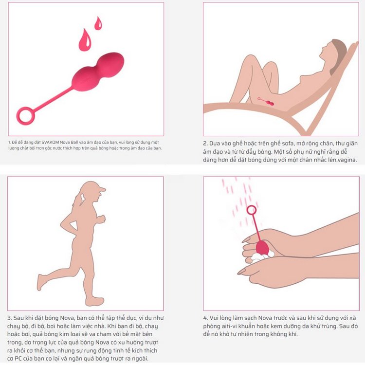 Các bước tâp luyện với bóng kegel Svakom Nova Plus: