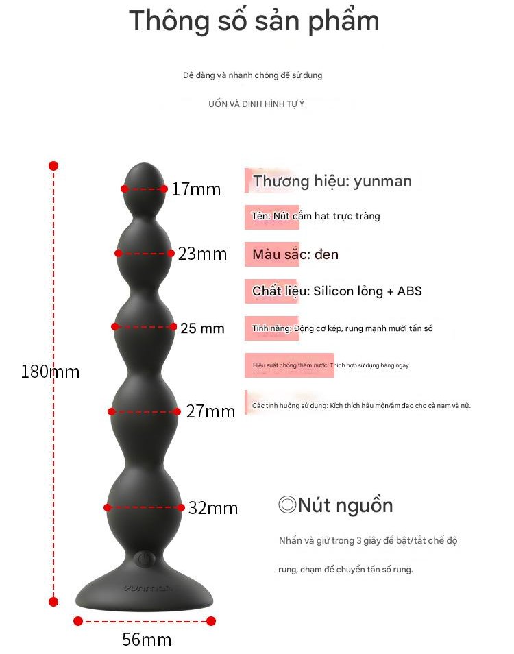Kích thước nút cắm hậu môn Yunman có điều khiển xa
