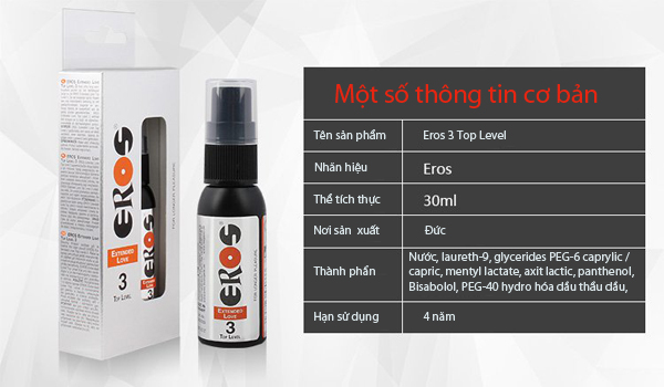 Eros 3 Top Level hỗ trợ kéo dài thời gian quan hệ tối thiểu 30 phút.