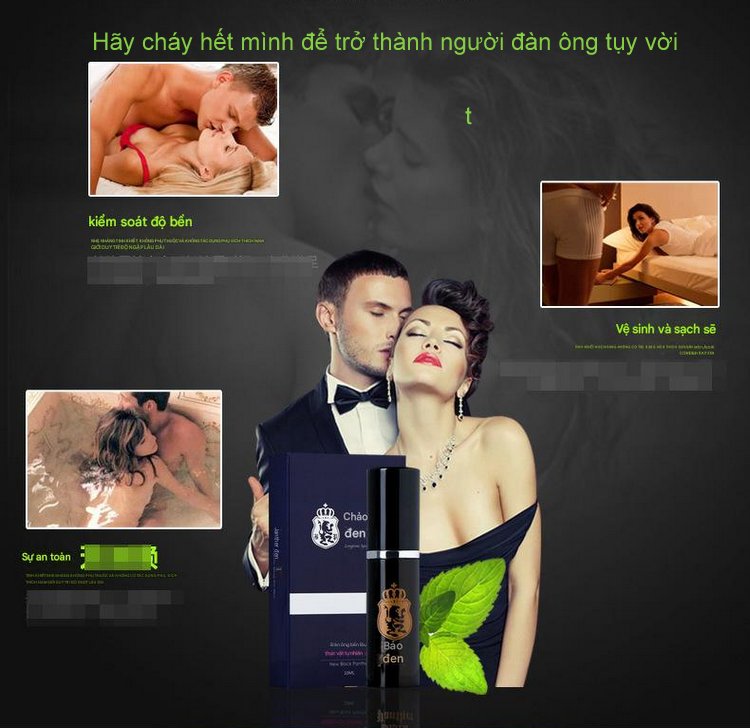 Hình ảnh quảng cáo xịt kéo dài thời gian Black Panther với các cặp đôi đang ân ái và mô tả công dụng sản phẩm.